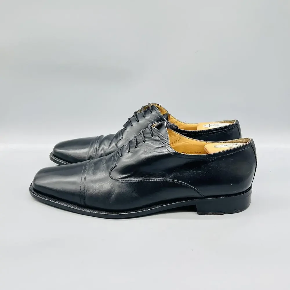 Mezlan Shoes Mens 11.5 Black Leather Cap Toe Oxford Dress Square Toe Slip On